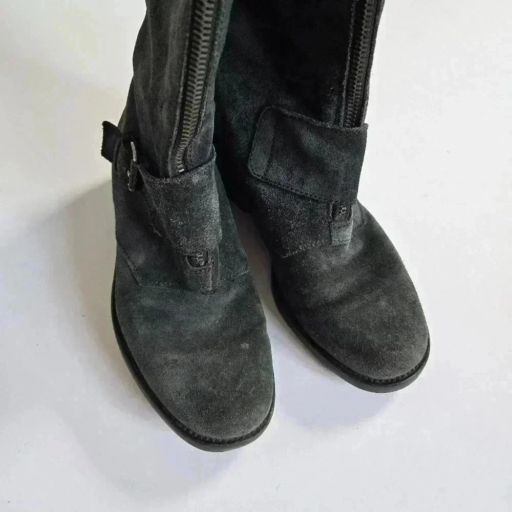 J.Crew Moto Biker Buckle Motorcycle Black Suede Leather Boots size 6 - Picture 12 of 15